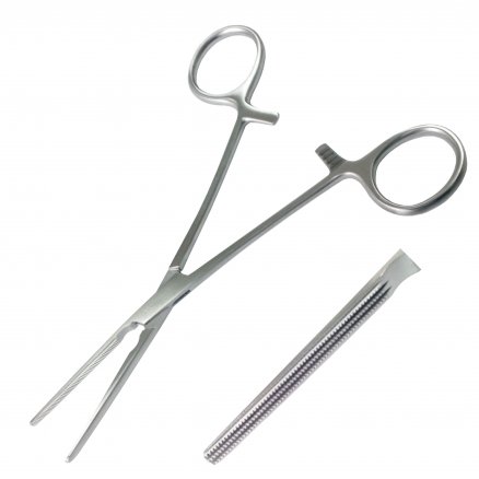 Затискач по DARDIK атравматичний загального призначення, кровоспинний, зігнутий під кутом 0 градусів. Довжина 17,0 см